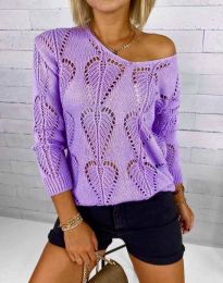 Дамски пуловер с едра плетка в лилаво - код 4781