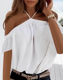 Атрактивна свободна дамска блуза с голи рамене в бяло - код 4253